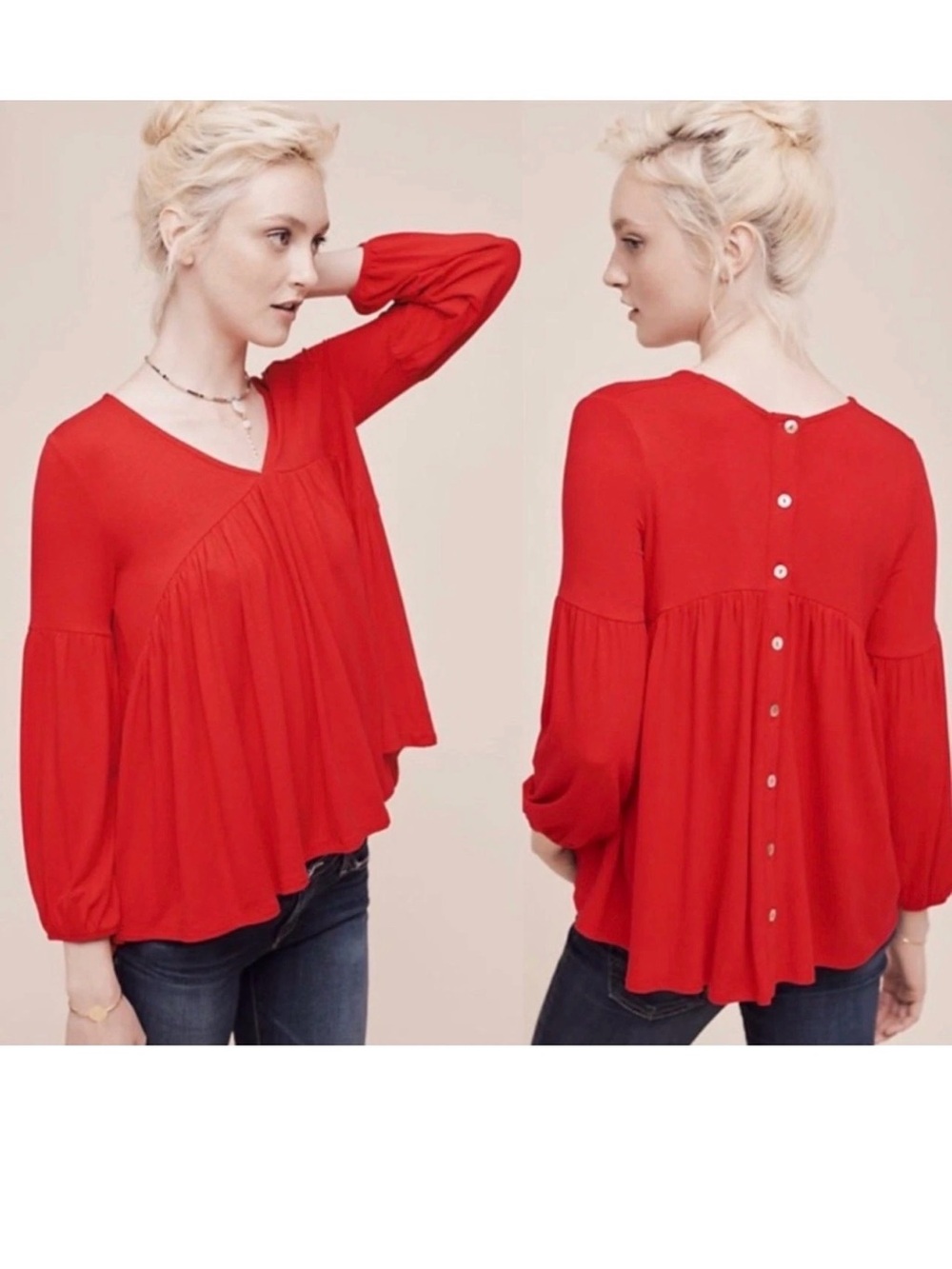 Anthropologie Eri + Ali Red Flowy Blouse